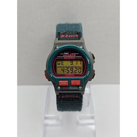 Timex Ironman Triathlon 8 Lap Indiglo Digital Watch Teal Retro 1990s New Battery - Picture 1 of 11